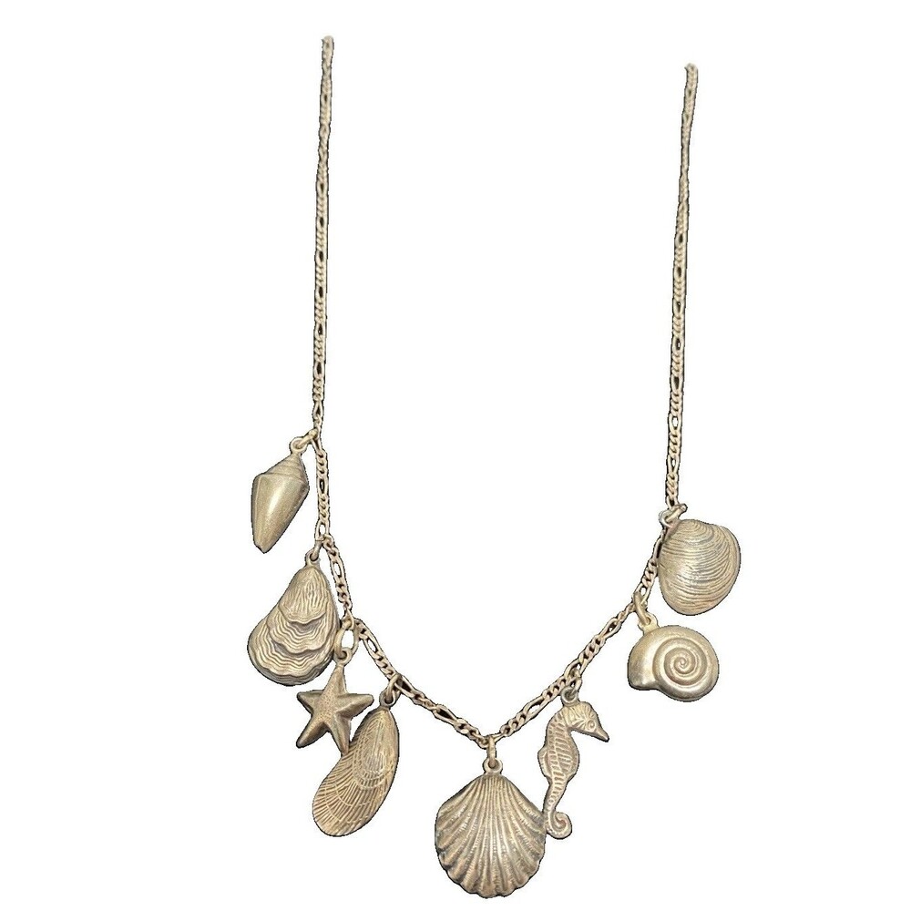 Vintage Italy 925 Sterling Silver Sea Life Charm Necklace 21”